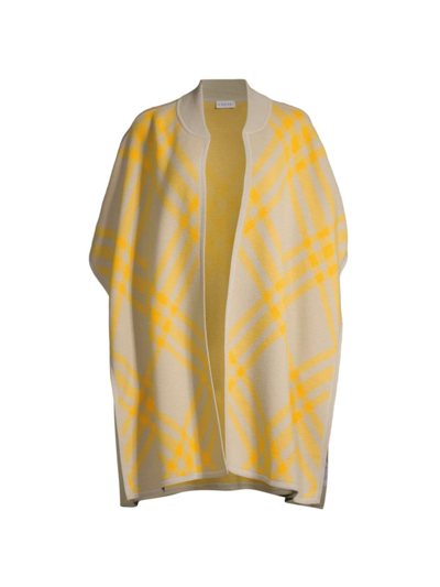Shop Burberry Women's Carly Check Wool Cape In Hunter Mimosa
