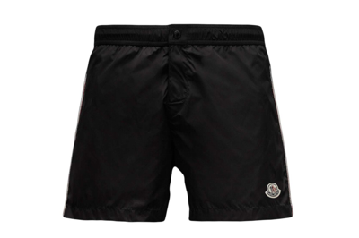 Pre-owned Moncler Tricolor Side Bands Nylon Swim Shorts Black