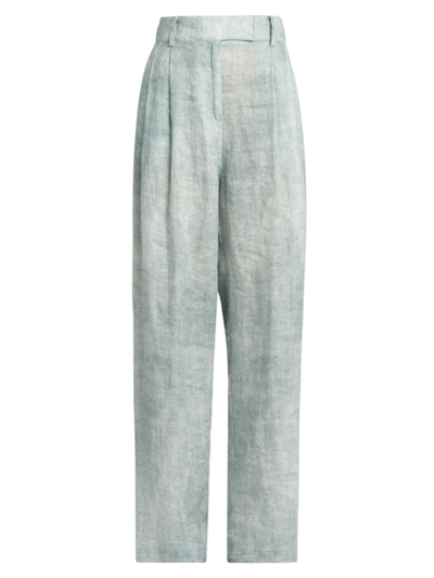 Shop Giorgio Armani Women's Pleated Wide-leg Linen Pants In Seafoam