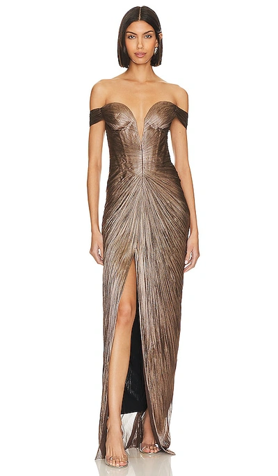 Maria Lucia Hohan Schulterfreie Tia Plissee-robe In Metallic Bronze