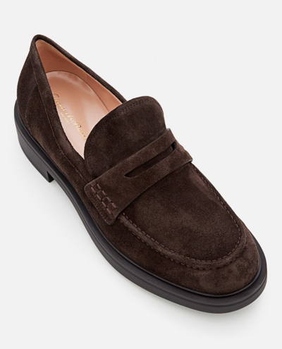 Shop Gianvito Rossi Brown Suede Loafers
