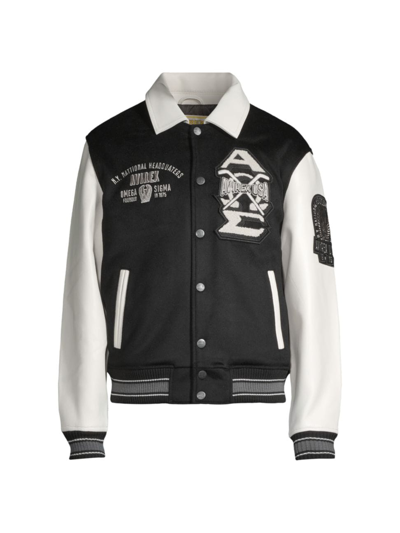 Shop Avirex Men's Omega Wool & Leather Varsity Bomber Jacket In Black