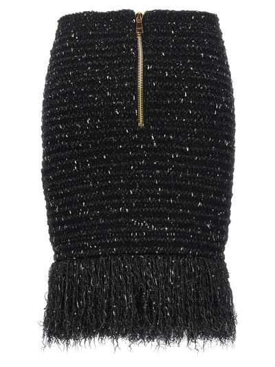 Shop Balmain Tweed Skirt In Black