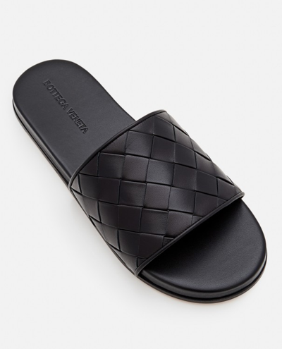 Shop Bottega Veneta Intreccio Leather Slippers In Black