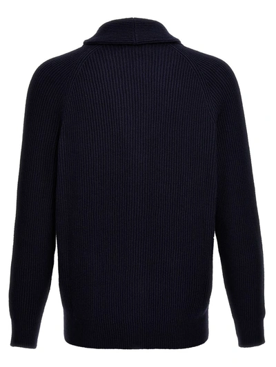 Brunello Cucinelli Shawl-collar Ribbed Cotton Cardigan In Blue