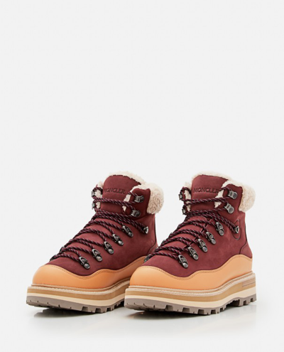 Shop Moncler Brown Leather Boots In Neutrals