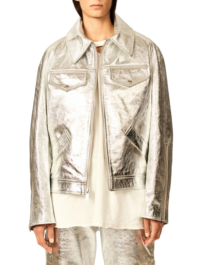 Shop Interior Women's The Sterling Metallic Leather Jacket In Aluminum