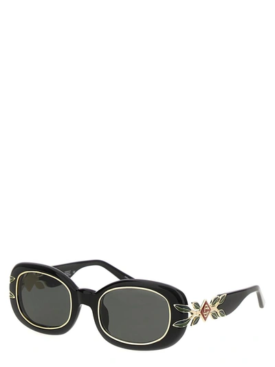Shop Casablanca 'acetate & Metal Oval' Sunglasses In Black