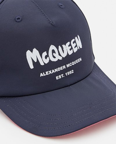 Shop Alexander Mcqueen Tonal Graffiti Hat In Blue