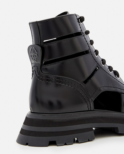 Shop Alexander Mcqueen 45mm Patent Boots With Cutout In Black