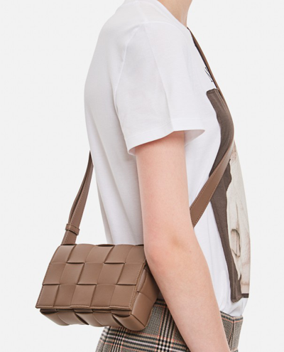 Shop Bottega Veneta Small Cassette Leather Shoulder Bag In Brown