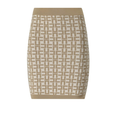 Shop Elisabetta Franchi Monogram Butter Beige Knitted Skirt In Neutrals