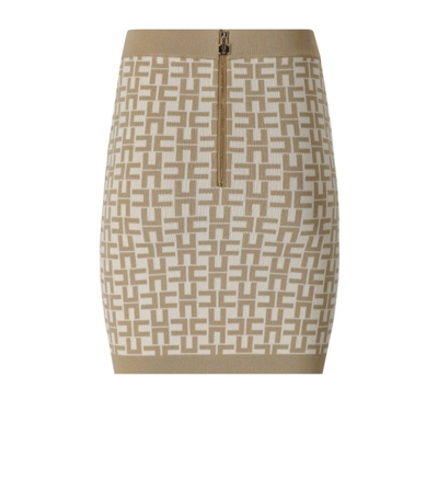 Shop Elisabetta Franchi Monogram Butter Beige Knitted Skirt In Neutrals