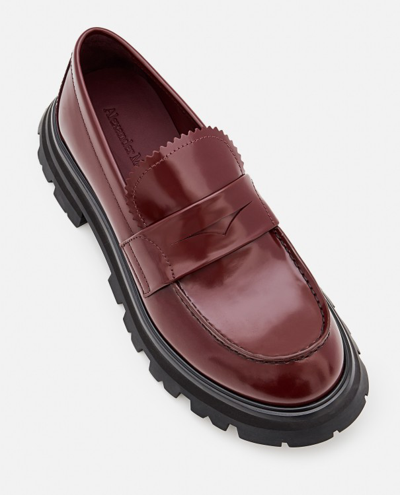 Shop Alexander Mcqueen Leather Loafers In Burgundy