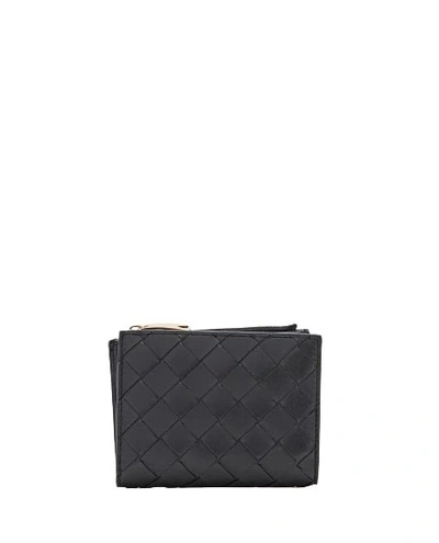 Shop Bottega Veneta Small Bi-fold Leather Zip Wallet In Grey