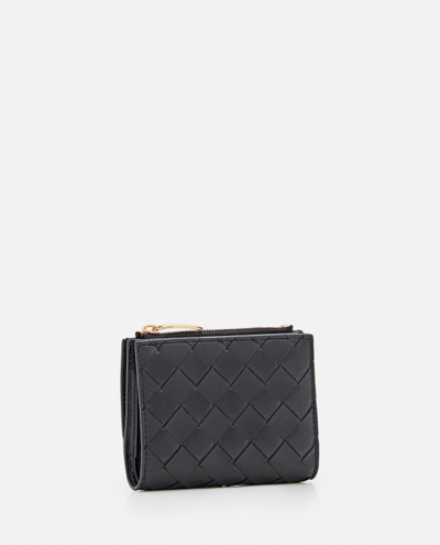 Shop Bottega Veneta Small Bi-fold Leather Zip Wallet In Grey