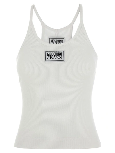 Shop Mo5ch1no Jeans Tank Top Logo Label In White