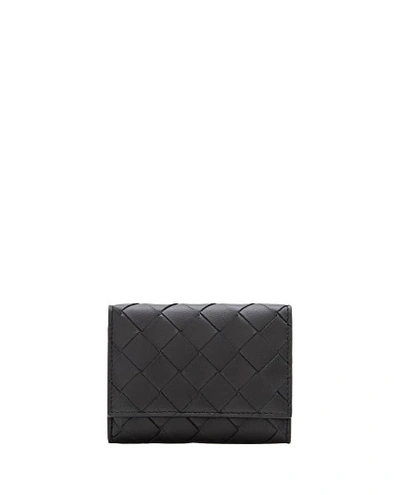 Shop Bottega Veneta Tri-fold Leather Wallet With Zip In Black