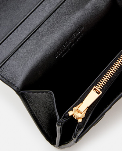 Shop Bottega Veneta Tri-fold Leather Wallet With Zip In Black