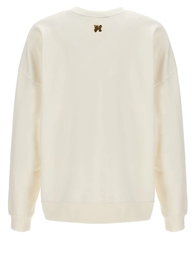 Palm Angels White Crewneck Sweatshirt With Burning Logo Print In Cotton Man In White