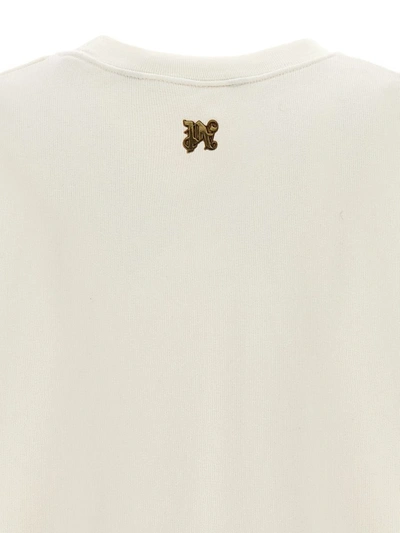 Palm Angels White Crewneck Sweatshirt With Burning Logo Print In Cotton Man In White