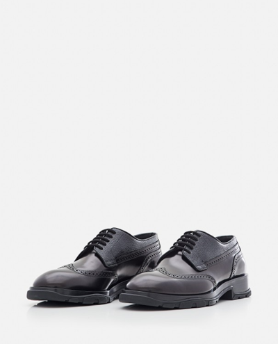 Alexander Mcqueen Black Lace-up Shoes With Quarter-brogue Detail In Leather Man In Black
