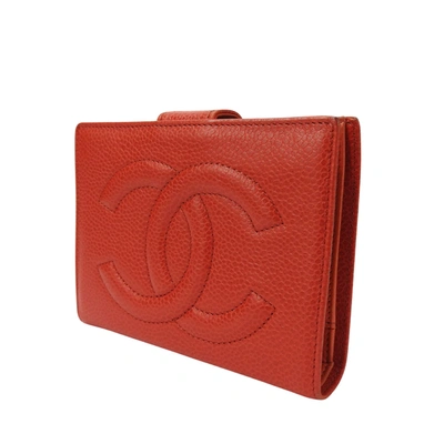Pre-owned Chanel Logo Cc Red Leather Wallet  ()