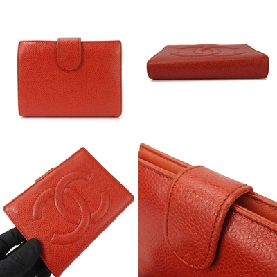 Pre-owned Chanel Logo Cc Red Leather Wallet  ()