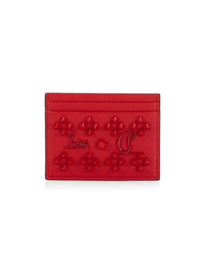 Shop Christian Louboutin Women's Kios Loubi Sky Studded Leather Card Case In Loubi Red