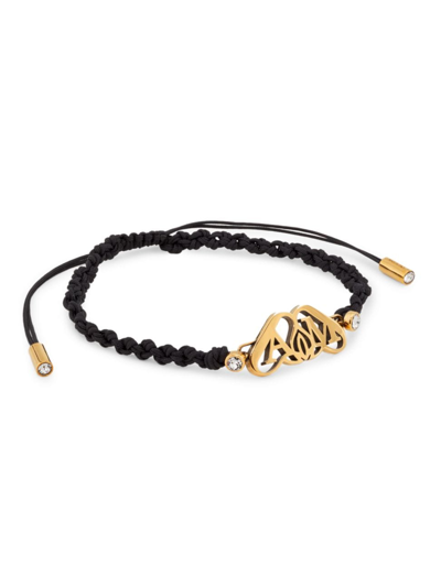 Shop Alexander Mcqueen Women's Goldtone & Crystal Seal Bracelet In Black Gold