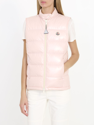 Shop Moncler Alcibia Short Down Vest In Pink