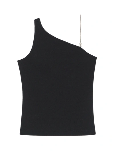 Shop Givenchy Asymmetric Cotton Top With Chain In Black