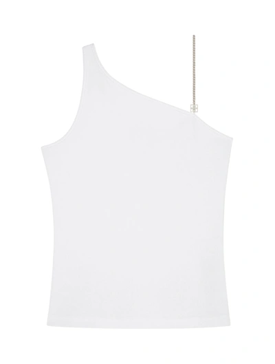 Shop Givenchy Asymmetric Cotton Top With Chain In White