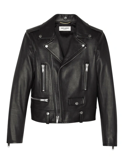 Shop Saint Laurent Black Leather Motorcycle Jacket
