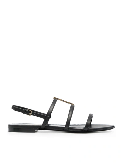 Shop Saint Laurent Cassandra Monogram Flat Sandals In Black