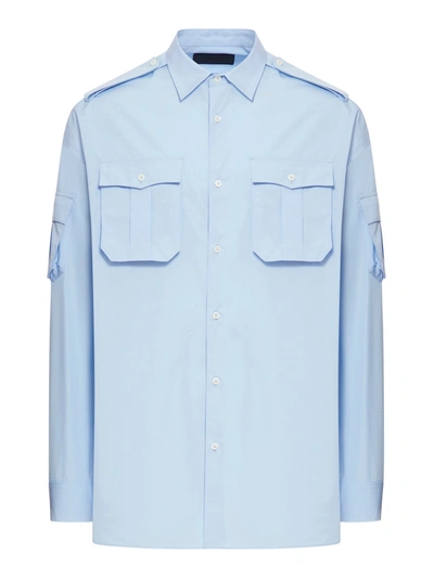 Shop Prada Cotton Poplin Shirt In Blue