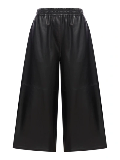Shop Loewe Cropped Trousers In Lamb Nappa In Black