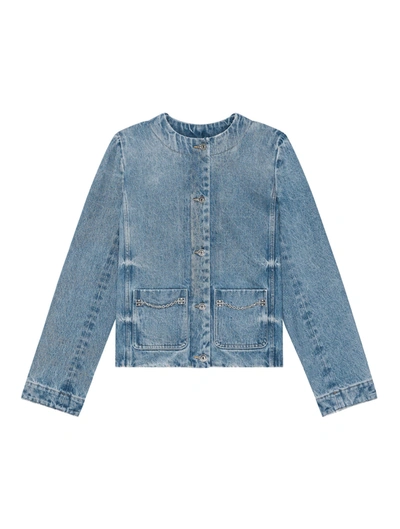 Shop Givenchy Jacket With Chain Without Collar In Blue