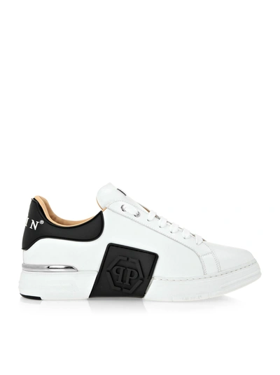 Shop Philipp Plein Lo-top Sneakers Phantom Kick$ Leather Hexagon In White
