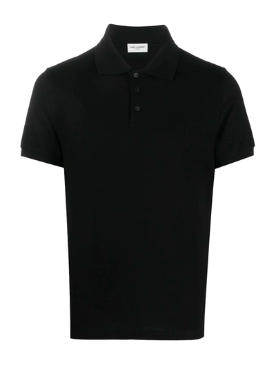 Shop Saint Laurent Monogram Polo Shirt In Cotton Pique In Black