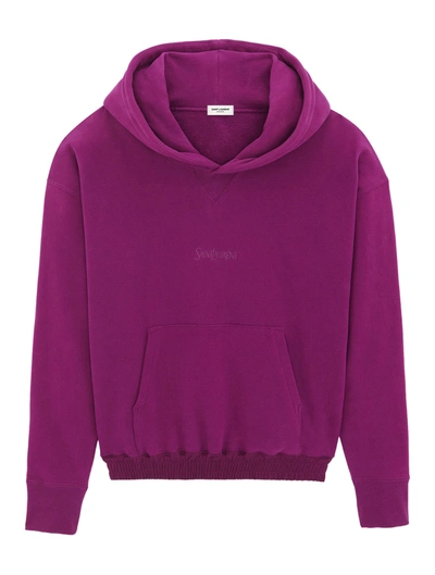 Saint Laurent Cotton Sweatshirt With Hood And Kangaroo Pocket In Pink & Purple