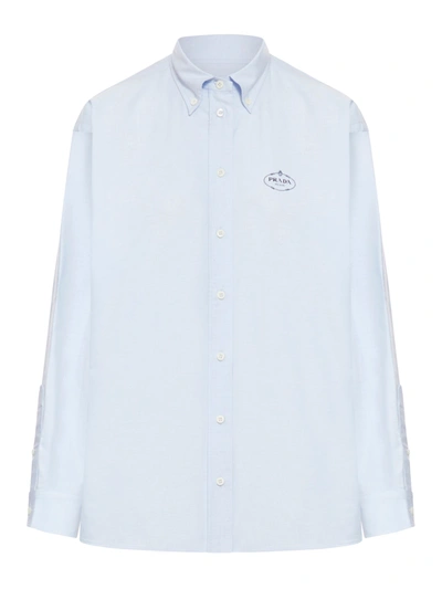 Shop Prada Shirt Oxford Ricamo In Blue
