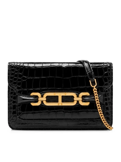 Shop Tom Ford Whitney Small Crocodile Printed Shoulder Bag In Black