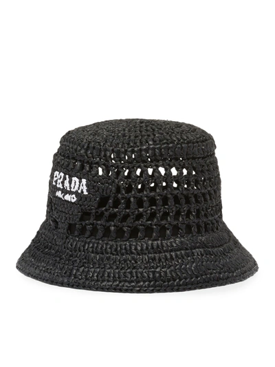 Shop Prada Woven Fabric Bucket Hat In Black