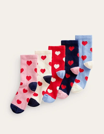 Shop Boden Ribbed Socks 5 Pack Multi Hearts Girls