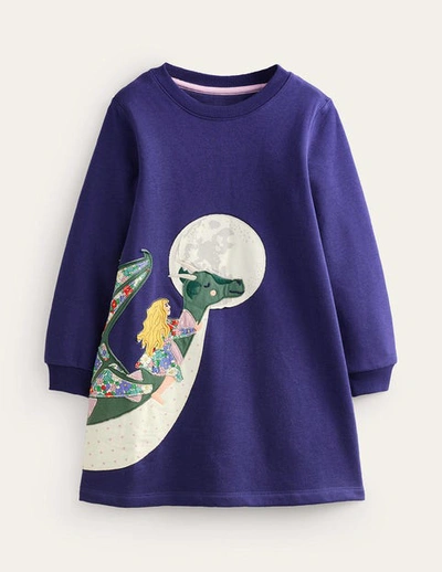 Shop Mini Boden Cosy Appliqué Sweatshirt Dress Navy Dragons Girls Boden