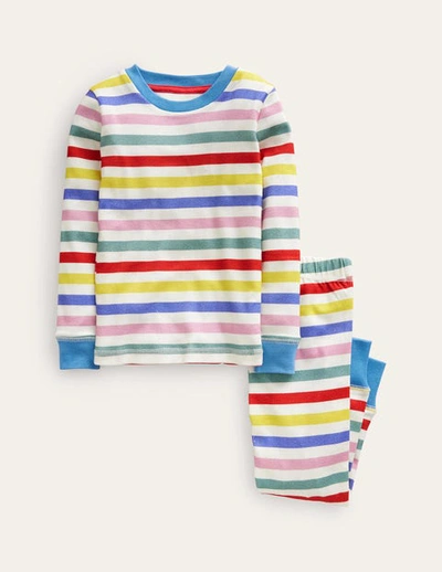 Shop Mini Boden Snug Striped Long John Pajamas Multi Stripe Christmas Boden