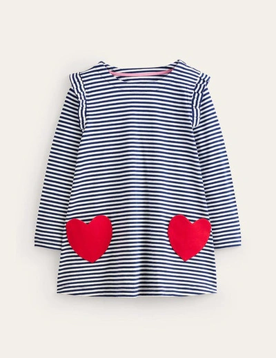 Shop Mini Boden Heart Pocket Tunic College Navy/ivory Hearts Girls Boden