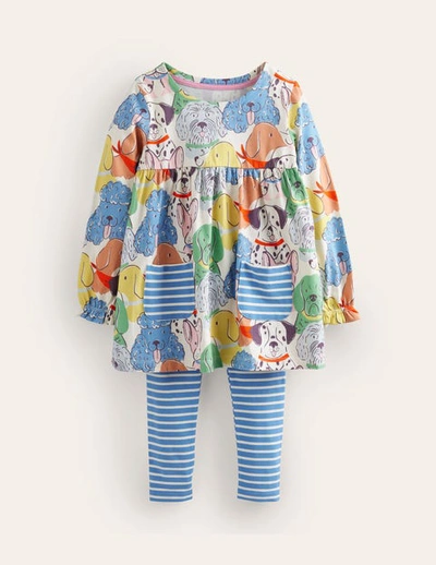 Shop Boden Long Sleeve Printed Tunic Set Multi Dogs Girls