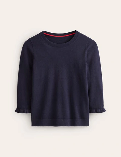 Shop Boden Cotton Merino Frill Sweater Navy Women